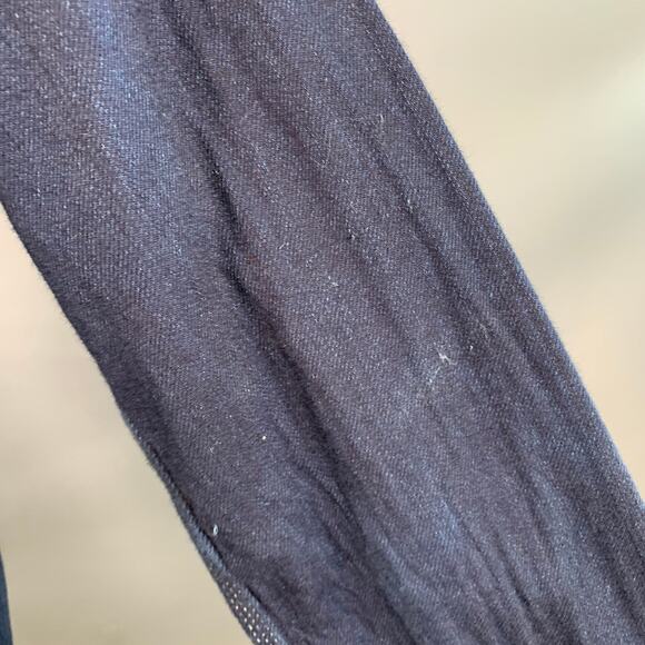 L Navy Indigo Twill Cotton Contrast Stitch Long Sleeve Shirt - Picture 5 of 8